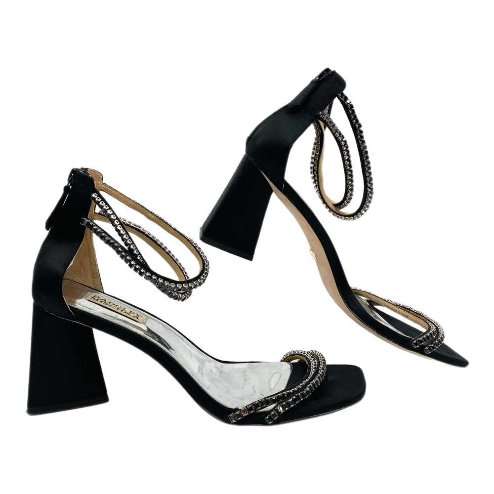 Badgley Mischka Black Open Toe Ankle Strap Rhinestone Heels | Womens 9.5